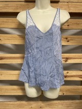 Hollister Blue White Striped Crochet Embellishment Tank Top Woman&#39;s Size... - $14.85