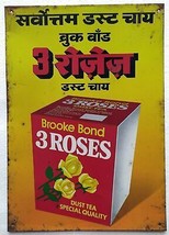 Insegna in latta litotecnica pubblicitaria vintage Brooke Bond 3 rose... - £40.27 GBP
