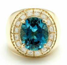 10.50Ct Round London Blue Topaz &amp; Diamond in 14K Yellow Gold Over Ring - £102.51 GBP