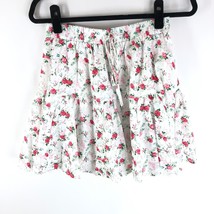 Lulus Cute Factor Floral Print Tiered Mini Skirt Pull On White Pink S - £15.20 GBP