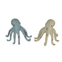 Set of 2 Weathered Cast Iron Octopus Tabletop Statues Light Blue and White - $32.44