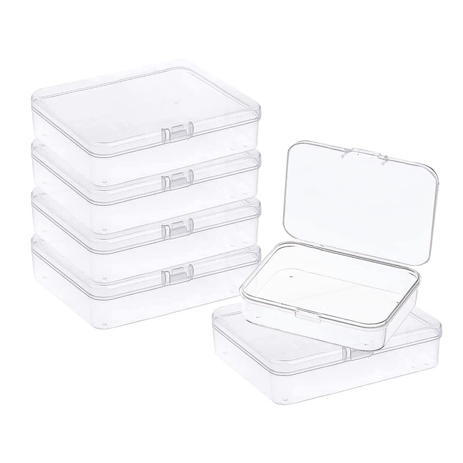 6 Pcs Mini Plastic Storage Containers Box With Lid, 4.5X3.4 Inches Clear Rectang - £14.45 GBP