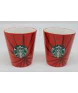 Starbucks Coffee 2014 Espresso Demitasse Shot Glass Cup Set of 2 Red Mer... - £27.57 GBP
