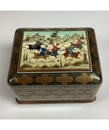 Persian Inlay Wooden Jewelry Box - Hand Painted Horses &amp; Knights In Battle - $470.22 MXN