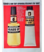Gillette&#39;s Heads Up Hair Grooming for Men 1965 Vintage print ad - $200.86 MXN