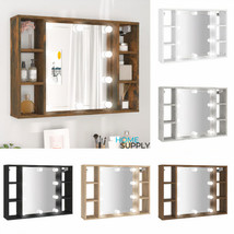 Modern Wooden Wall Mounted Bathroom Bedroom Mirror Cabinet Unit With LED Lights - £60.69 GBP+