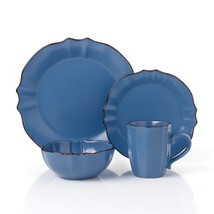 Lorren Home Trends 16 Piece Scalloped Edge Yale Blue Stoneware  Dinnerware - £97.95 GBP