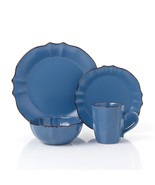 Lorren Home Trends 16 Piece Scalloped Edge Yale Blue Stoneware  Dinnerware - £97.64 GBP