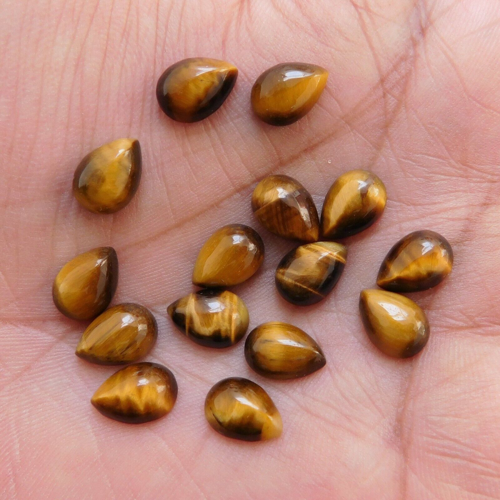 Primary image for 5x8 mm Pear Natural Tiger's Eye Cabochon Loose Gemstone Wholesale Lot 10 pcs