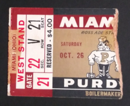 Miami (Ohio) vs Purdue Boilermakers Football Game Ticket Stub Oct. 26, 1957 - $24.99