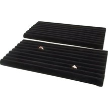 2 Black Velvet Continuous Slot Ring Trays Jewelry Showcase Displays - £24.07 GBP