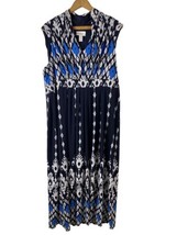 Chicos 3 XL Maxi Dress Blue &amp; White Stretch Knit Empire Waist Sleeveless... - £21.84 GBP