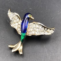 VTG Silver Tone Flying Birdge Enamel w/ Rhinestone Brooch Pin 1.25&quot; x 1&quot; - £7.60 GBP