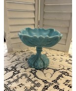 Vtg Vallerysthal Portieux Blue Milk Glass Compote French Pedestal Turquo... - $54.45