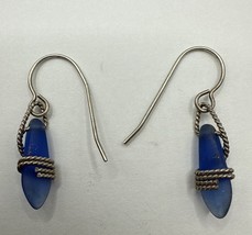 925 Sterling Silver Brilliant Turquoise Seaglass Earrings, Handmade. - $14.85