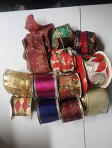 Mixed Lot of Holiday Craft Ribbon Rolls - Sparkly Wired 2.5&quot; Christmas Designs - £15.91 GBP