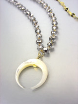 EXQUISITE Dainty Petite Pearl Shell Crescent Moon Hematite Crystals Necklace - $29.99