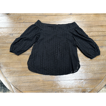 Tibi Black Eyelet Off Shoulder Elastic Fitted Sleeve Blouse - Size 4 - EUC! - $26.18