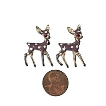 Retro Deer Brooch Pin Hand Painted Brown Enamel Jewelry Small 2-pc Vinta... - $265.17 MXN