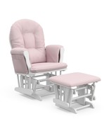 Nursery Glider Ottoman Set White Wooden Frame Pink Cushions Baby Rocker ... - £287.89 GBP