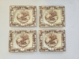 4 Royal Staffordshire Rural Scenes Wilkinson Biarritz Brown Square Desse... - £61.91 GBP