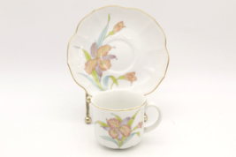 Otagiri Demitasse Cup and Saucer Peach Orchids Japanese Porcelain Ribbed Tea - £7.01 GBP