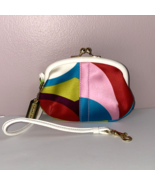 Coach Multicolor Scarf Print Sateen Coin Purse Kisslock Wallet Framed  W5 - $108.89