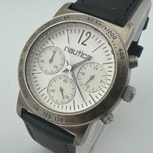 Nautica Quartz Chronograph Watch Men 50m Silver Leather Japan Analog New... - $37.99