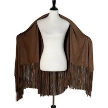 Boston Proper Fringe Trim Poncho Brown Cape Faux Suede Perforated Womens... - $44.55