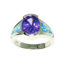 Jewelry Trends Created Blue Opal and Purple CZ Oval Sterling Silver Ring... - £40.33 GBP