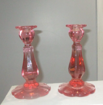 Beautiful Vintage Cambridge Pink Glass Candle Holder Candlesticks 8 in Tall - £31.10 GBP