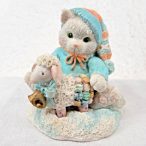 Enesco Calico Kittens Cat Figure w Lamb Ewe Warm My Heart 628182 Kitty Sheep - $10.64