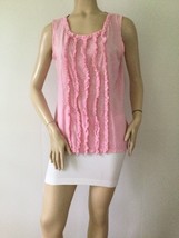 IZOD Pink Ruffle Front Sleeveless 100% Cotton Top (Size M) - £11.77 GBP