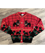 VTG Sweater Loft Cardigan Sweater Heart Buttons Scottie Dogs Red Grandma... - £22.73 GBP