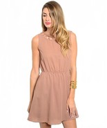 Womens Mocha Cage Cutout Neck Back Slit Cinched Waist Side Pockets Shift... - $20.00