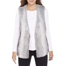 New Silver Fox Faux Fur Vest Small Grace Elements Open Front Pockets Vegan NWT - £5.21 GBP