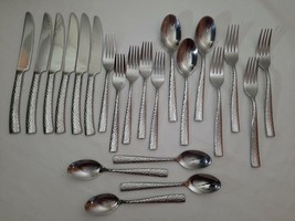 Lot of 22 Pcs Hammered Finish Wavy Handles Spoons Salad Fork Knives Spoons Forks - £20.85 GBP
