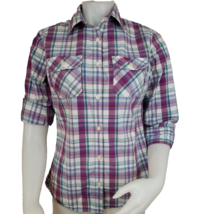 Carhartt Plaid Shirt Womens L Purple Pink Button Up 3/4 Sleeve Stretch C... - £11.03 GBP