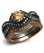 Brown and Black Plated Wedding Set Champagne and Clear CZ Stainless Stee... - $31.32 CAD