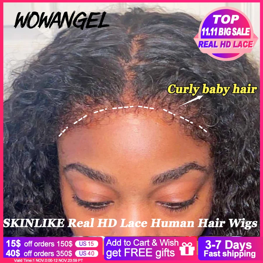 250% Afro Kinky Curly Baby Hair HD Lace Frontal Human Hair Wigs Deep Curly - £267.44 GBP+