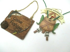 GONE FISHING WALL HANGINGS SET OF 2 COLLECTIBLES 3 x 2.5 &amp; 4 x 3.5 INCHES - $11.64