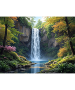 Waterfall Pours into Tranquil Stream Surrounded by Lush Flora Poster Print - €23,15 EUR