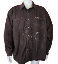 Carhartt Canvas Flannel Lined Shirt Jacket Mens 2XL Grunge Distressed Brown Snap - £38.06 GBP