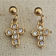 Gold Tone and Rhinestone inlay Cross Post back Earrings - $10.88