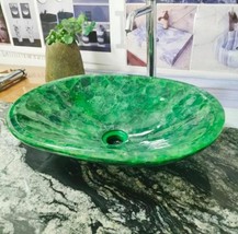 15&quot;Green Fluorite Natural Stone Bathroom Sink |Handcrafted Healing Cryst... - $694.20