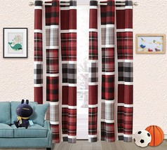 Set 2 Red Black Gray Grey Patchwork Plaid Curtains Panels Drapes 84 in L Grommet - £60.89 GBP