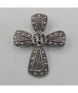 Celtic Cross Convertible Brooch Pendant Silver Tone STudded Black Rhines... - $40.68 CAD