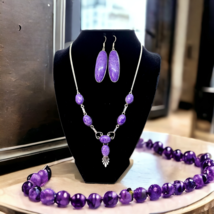 Purple charoite pendant necklace with earrings set  - £31.10 GBP