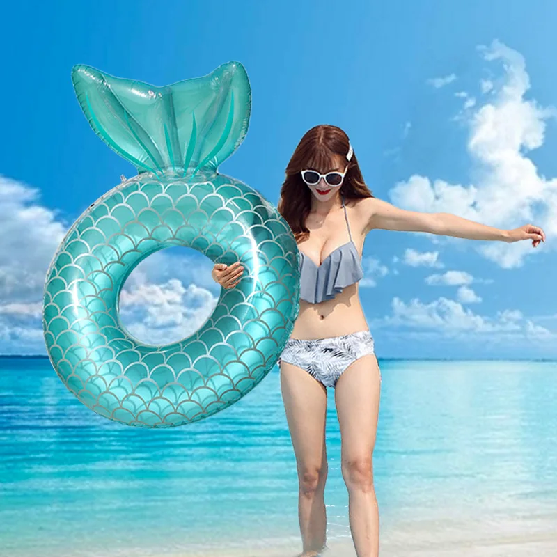 New Mermaid Float Inflatable Mermaid Swimming Ring With Backrest Swimming Laps - £25.04 GBP