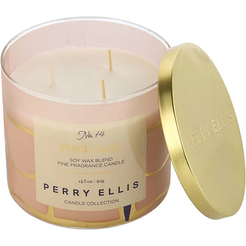 Perry Ellis Pink Clay Scented Candle 14.5 oz, glass jar, fragrance, jasmine - £17.25 GBP